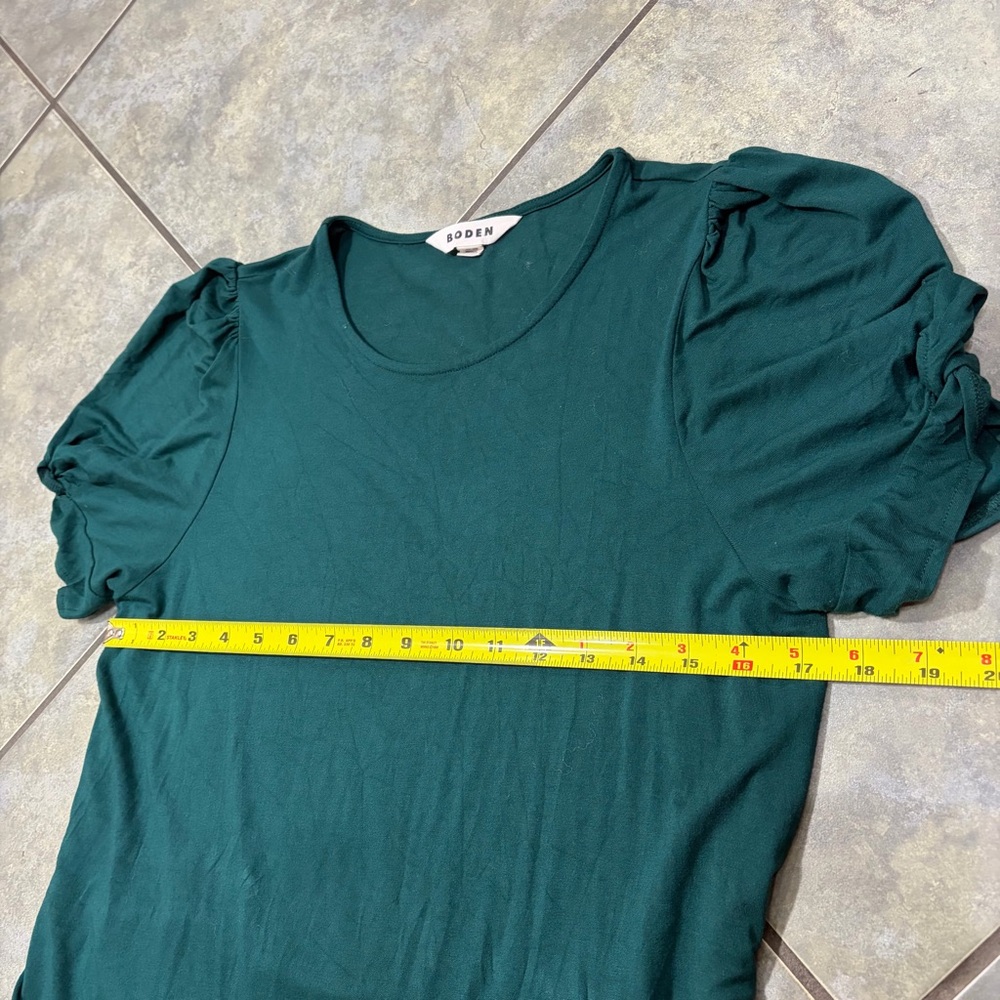 Boden Dark Green Belted Waist Short Sleeve Knot Detail Jersey Mini Dress Sz 12R - Picture 9 of 11